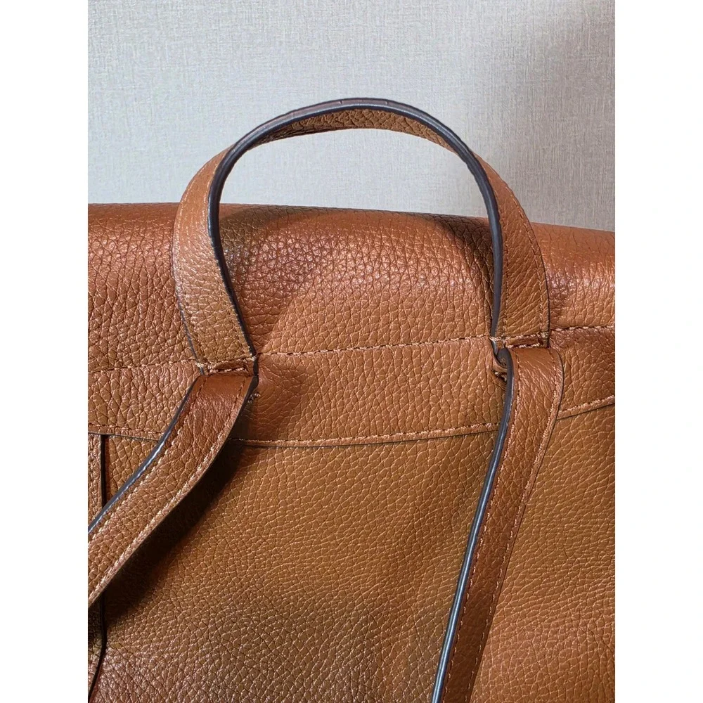 Kate Spade New York Pebbled Leather Backpack Ginger Tea Brown Drawstring Flap